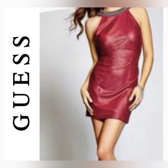 Guess Halter Red Mini Dress with Jewels and Mesh Back - Picture 8 of 12